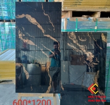 Gạch ốp lát cao cấp 600x1200 màu đen vân cam cháy hàng nhất năm 2023