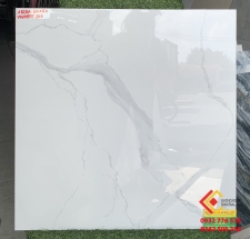 Gạch 60x60 đá bóng kiếng màu trắng vân khói tại Tiền Giang