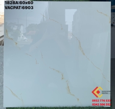 Gạch 60x60 màu trắng vân vàng lát nền phòng khách sang trọng tinh tế