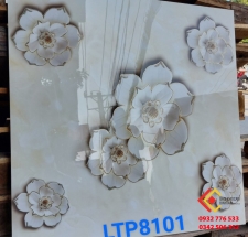 Gạch ốp lát trang trí đá bóng 80x80 họa tiết bông hoa màu trắng 
